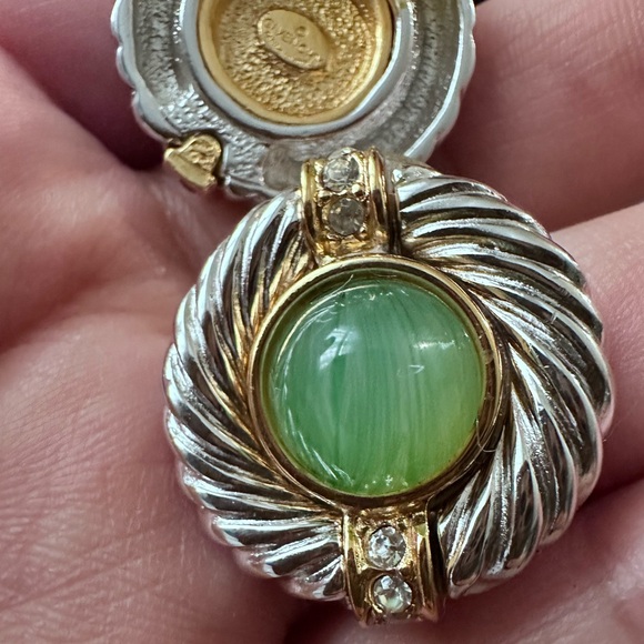 ❌SOLD ❌Givenchy Emerald Color Stone Silver and Gold Plated Earrings - Picture 2 of 6